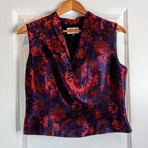 Kasper Petite Red Purple Brocade Sleeveless Top